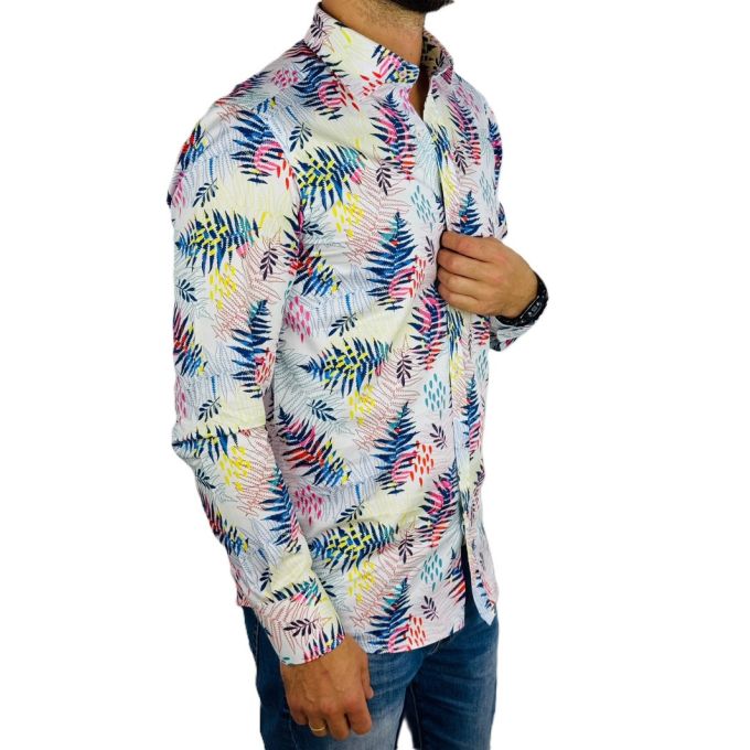 GIOVANNI PERA Koszula męska GP377 kolorowa, paprocie, liście | Sklep GriShop.eu | Koszule