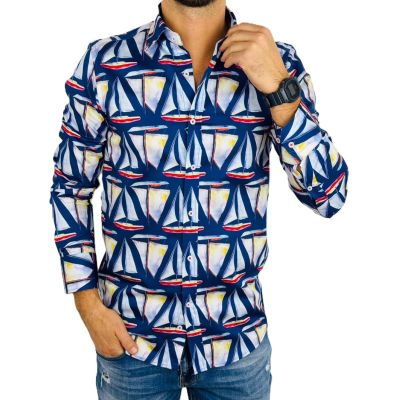 GIOVANNI PERA Koszula męska GP378 granatowa, żaglówki | Sklep GriShop.eu | Koszule