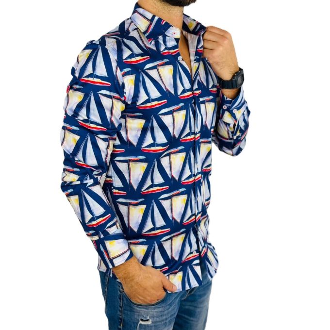 GIOVANNI PERA Koszula męska GP378 granatowa, żaglówki | Sklep GriShop.eu | Koszule