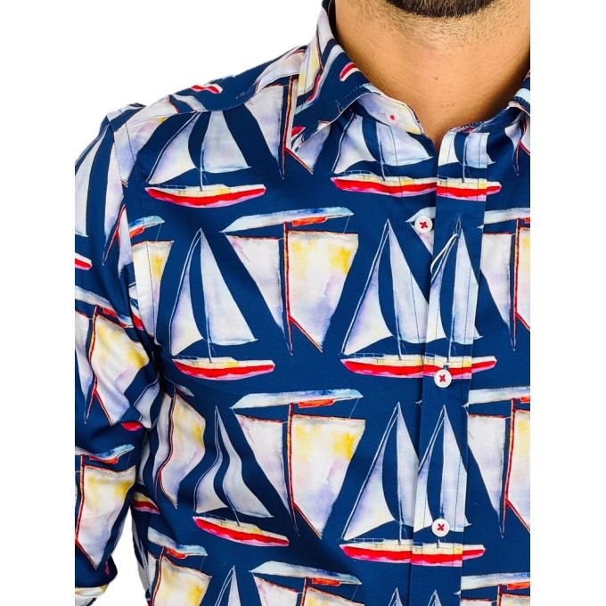 GIOVANNI PERA Koszula męska GP378 granatowa, żaglówki | Sklep GriShop.eu | Koszule