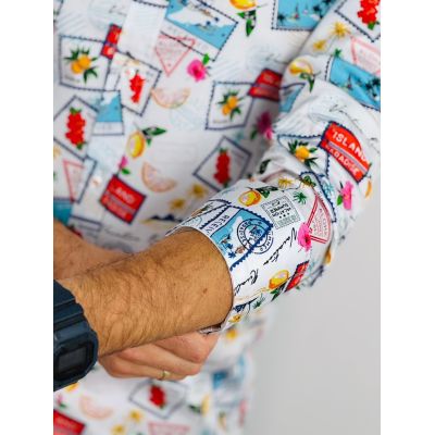 GIOVANNI PERA Koszula męska GP375 znaczki pocztowe, kolorowa, ALOHA, paradise, summer | Sklep GriShop.eu | Koszule