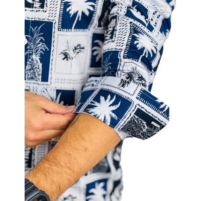 GIOVANNI PERA Koszula męska GP376 granatowa, biała, palmy, ananas, wakacje | Sklep GriShop.eu | Koszule