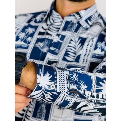 GIOVANNI PERA Koszula męska GP376 granatowa, biała, palmy, ananas, wakacje | Sklep GriShop.eu | Koszule