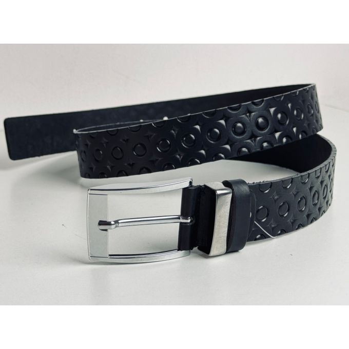 JCL Pasek męski skóra czarny J02 zdobiony, możliwość skracania, klasyczna, srebrna klamra | Sklep GriShop.eu | Strona główna