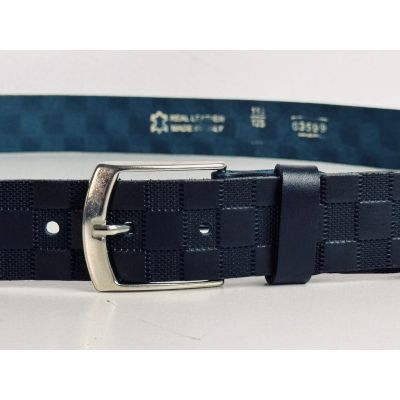 JCL Pasek męski skóra granatowy, szachownica J03 możliwość skracania, klasyczna, srebrna klamra | Sklep GriShop.eu | Strona głów