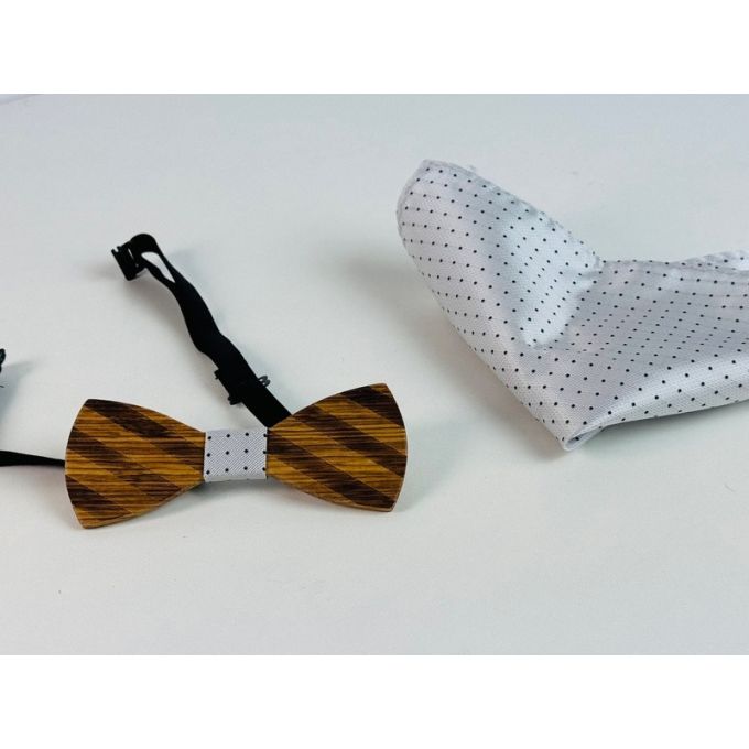 MASSILIANO SERGIO zestaw MS3 elegancka mucha muszka drewniana + poszetka | Sklep GriShop.eu | Muszki