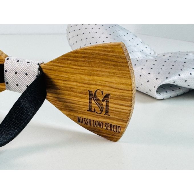 MASSILIANO SERGIO zestaw MS3 elegancka mucha muszka drewniana + poszetka | Sklep GriShop.eu | Muszki