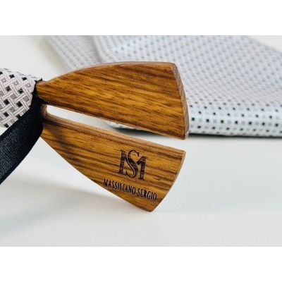 MASSILIANO SERGIO zestaw MS7 elegancka mucha muszka drewniana + poszetka | Sklep GriShop.eu | Muszki