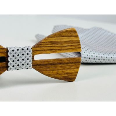 MASSILIANO SERGIO zestaw MS7 elegancka mucha muszka drewniana + poszetka | Sklep GriShop.eu | Muszki