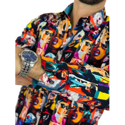 DANIEL BESSI Koszula męska fb085 TWARZE, kolorowa, kobieta, okulary | Sklep GriShop.eu | Koszule