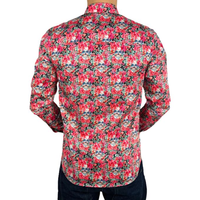 DANIEL BESSI Koszula męska fb109 czerwona, kwiaty, czachy, kolorowa | Sklep GriShop.eu | Koszule