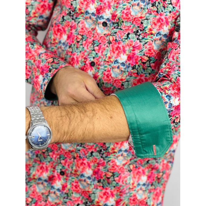 DANIEL BESSI Koszula męska fb109 czerwona, kwiaty, czachy, kolorowa | Sklep GriShop.eu | Koszule