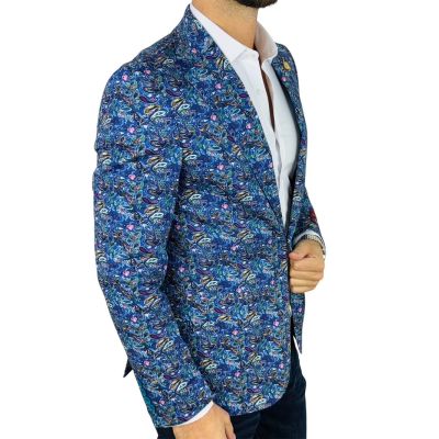 MARCO MILANO Marynarka męska C22 niebieska, paisley, drobny wzór, casual, kwiaty | Sklep GriShop.eu | Marynarki