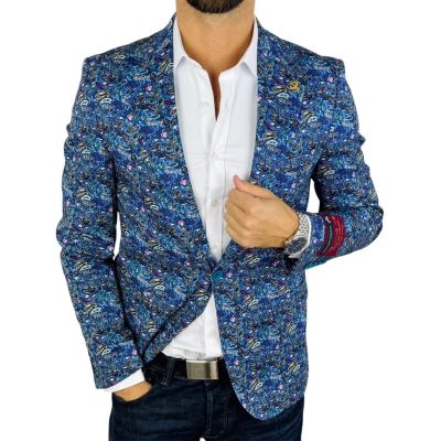 MARCO MILANO Marynarka męska C22 niebieska, paisley, drobny wzór, casual, kwiaty | Sklep GriShop.eu | Marynarki