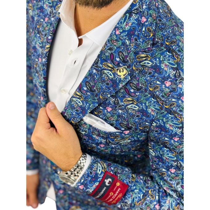 MARCO MILANO Marynarka męska C22 niebieska, paisley, drobny wzór, casual, kwiaty | Sklep GriShop.eu | Marynarki