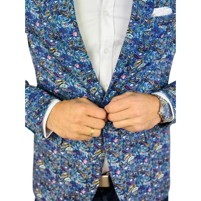 MARCO MILANO Marynarka męska C22 niebieska, paisley, drobny wzór, casual, kwiaty | Sklep GriShop.eu | Marynarki