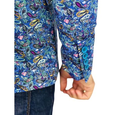 MARCO MILANO Marynarka męska C22 niebieska, paisley, drobny wzór, casual, kwiaty | Sklep GriShop.eu | Marynarki