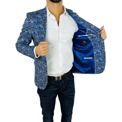 MARCO MILANO Marynarka męska C22 niebieska, paisley, drobny wzór, casual, kwiaty | Sklep GriShop.eu | Marynarki