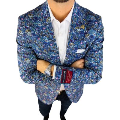 MARCO MILANO Marynarka męska C22 niebieska, paisley, drobny wzór, casual, kwiaty | Sklep GriShop.eu | Marynarki
