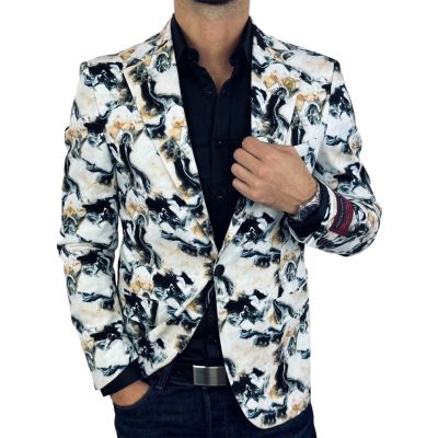 MARCO MILANO Marynarka męska C26 biała, marmurowy dym, elegancka, casual | Sklep GriShop.eu | Marynarki