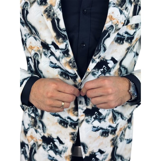 MARCO MILANO Marynarka męska C26 biała, marmurowy dym, elegancka, casual | Sklep GriShop.eu | Marynarki