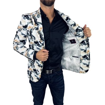 MARCO MILANO Marynarka męska C26 biała, marmurowy dym, elegancka, casual | Sklep GriShop.eu | Marynarki