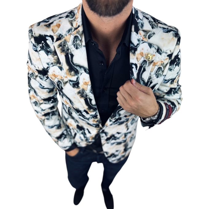 MARCO MILANO Marynarka męska C26 biała, marmurowy dym, elegancka, casual | Sklep GriShop.eu | Marynarki