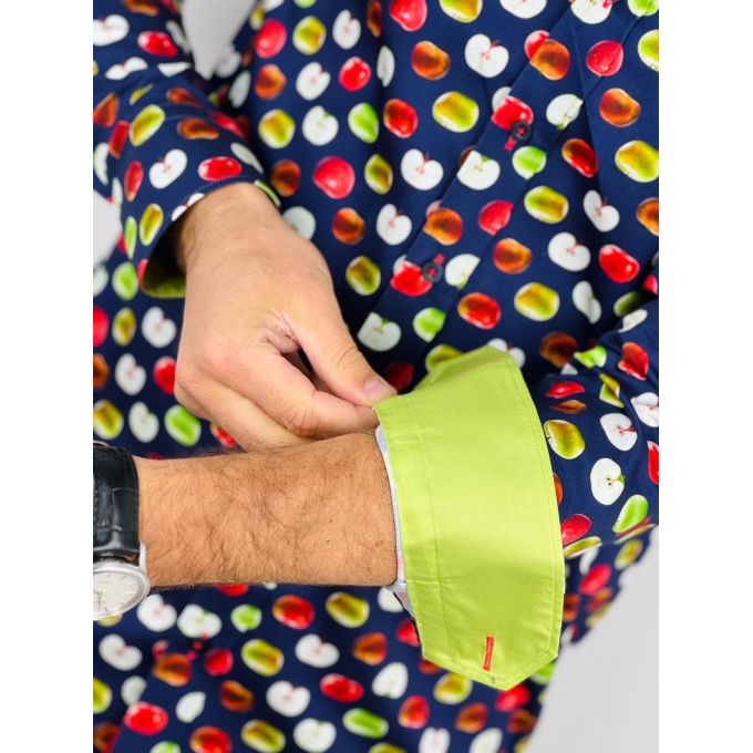 DANIEL BESSI Koszula męska fb108 granatowa w jabłka, wesoła, owoc, kolorowa | Sklep GriShop.eu | Koszule