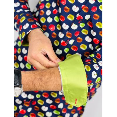 DANIEL BESSI Koszula męska fb108 granatowa w jabłka, wesoła, owoc, kolorowa | Sklep GriShop.eu | Koszule