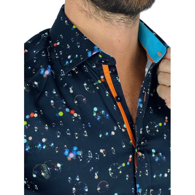 DANIEL BESSI Koszula męska fb111 granatowa w kolorowe bańki mydlane | Sklep GriShop.eu | Koszule