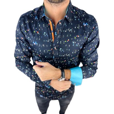 DANIEL BESSI Koszula męska fb111 granatowa w kolorowe bańki mydlane | Sklep GriShop.eu | Koszule