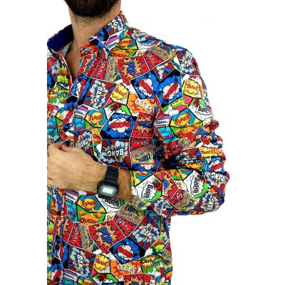 DANIEL BESSI Koszula męska fb122 komiks, BOOM, BANG, kolorowa, bombowa | Sklep GriShop.eu | Koszule