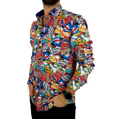 DANIEL BESSI Koszula męska fb122 komiks, BOOM, BANG, kolorowa, bombowa | Sklep GriShop.eu | Koszule