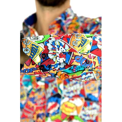 DANIEL BESSI Koszula męska fb122 komiks, BOOM, BANG, kolorowa, bombowa | Sklep GriShop.eu | Koszule