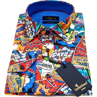DANIEL BESSI Koszula męska fb122 komiks, BOOM, BANG, kolorowa, bombowa | Sklep GriShop.eu | Koszule
