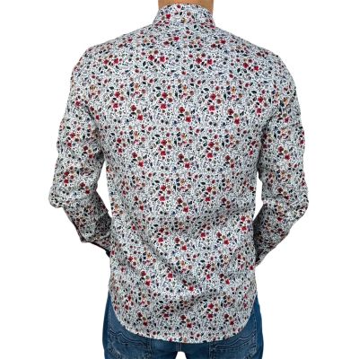 DANIEL BESSI Koszula męska fb127 biała w kolorowe kwiatki, wesoła | Sklep GriShop.eu | Koszule