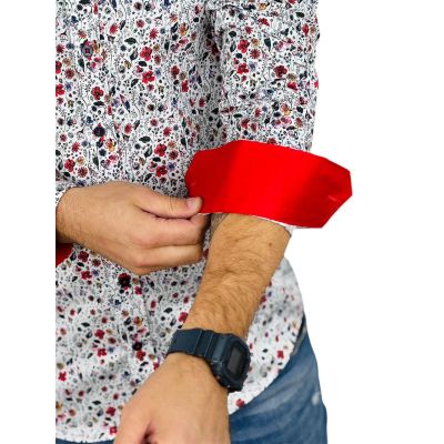 DANIEL BESSI Koszula męska fb127 biała w kolorowe kwiatki, wesoła | Sklep GriShop.eu | Koszule