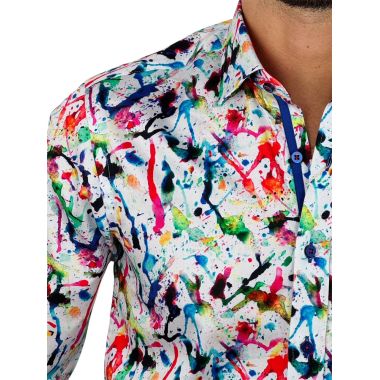 DANIEL BESSI Koszula męska fb110 biała kolorowa farba kleksy | Sklep GriShop.eu | Koszule 2