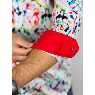 DANIEL BESSI Koszula męska fb110 biała kolorowa farba kleksy | Sklep GriShop.eu | Koszule