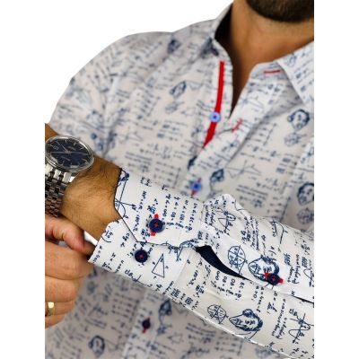 DANIEL BESSI Koszula męska fb115 biała, Einstein, granatowa, nauka | Sklep GriShop.eu | Koszule