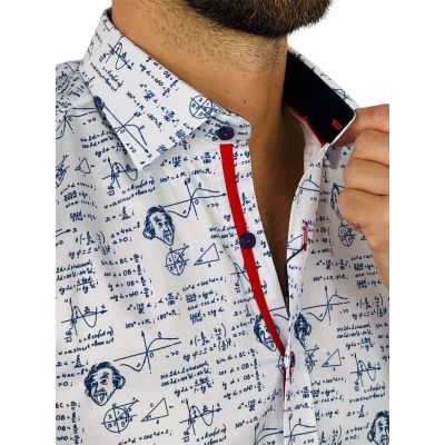 DANIEL BESSI Koszula męska fb115 biała, Einstein, granatowa, nauka | Sklep GriShop.eu | Koszule