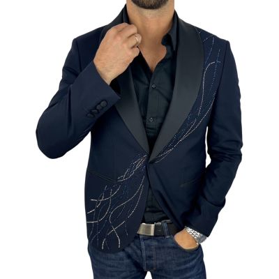 MARCO MILANO Marynarka męska ozdobna GM1 granatowa, elegancka | Sklep GriShop.eu | Marynarki