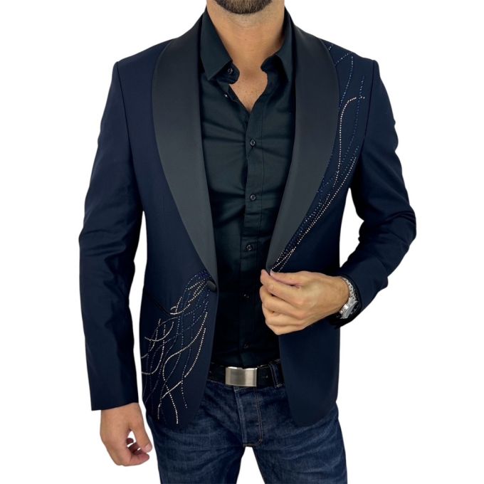 MARCO MILANO Marynarka męska ozdobna GM1 granatowa, elegancka | Sklep GriShop.eu | Marynarki