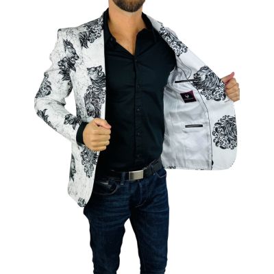 MARCO MILANO Marynarka męska C23 biała, czarny lew, marmur, elegancka | Sklep GriShop.eu | Marynarki