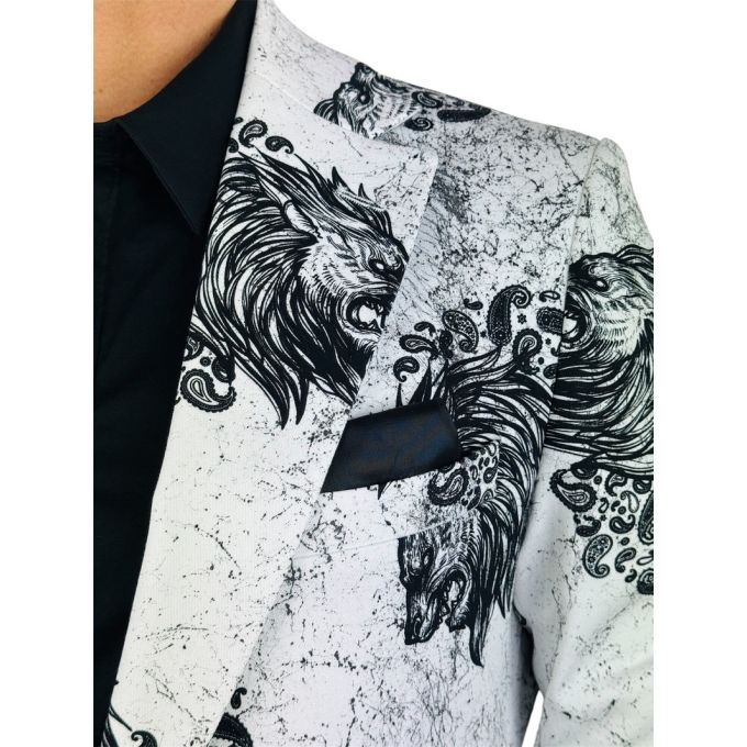 MARCO MILANO Marynarka męska C23 biała, czarny lew, marmur, elegancka | Sklep GriShop.eu | Marynarki