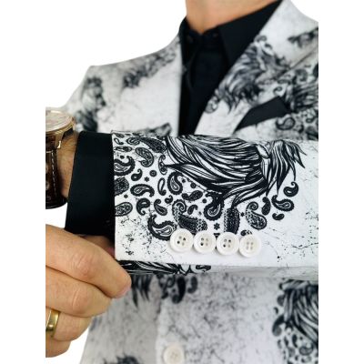 MARCO MILANO Marynarka męska C23 biała, czarny lew, marmur, elegancka | Sklep GriShop.eu | Marynarki