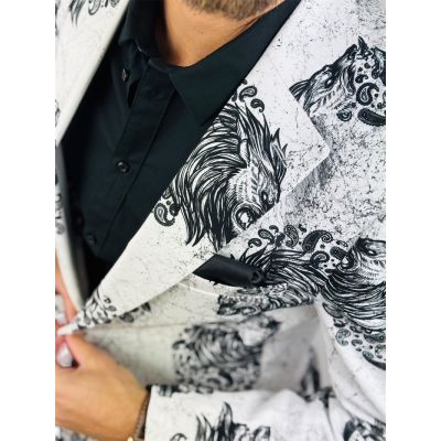 MARCO MILANO Marynarka męska C23 biała, czarny lew, marmur, elegancka | Sklep GriShop.eu | Marynarki