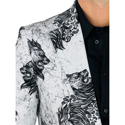 MARCO MILANO Marynarka męska C23 biała, czarny lew, marmur, elegancka | Sklep GriShop.eu | Marynarki