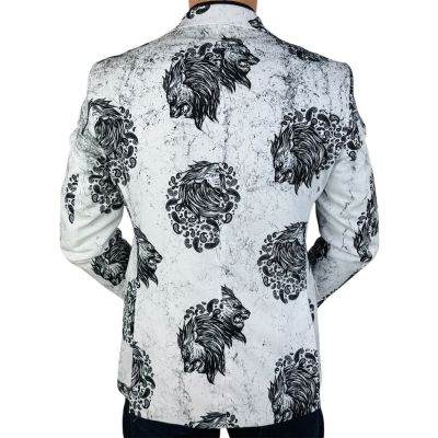 MARCO MILANO Marynarka męska C23 biała, czarny lew, marmur, elegancka | Sklep GriShop.eu | Marynarki