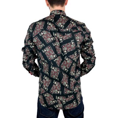 DANIEL BESSI Koszula męska fb045 czarna, KARTY, czaszki, król | Sklep GriShop.eu | Koszule